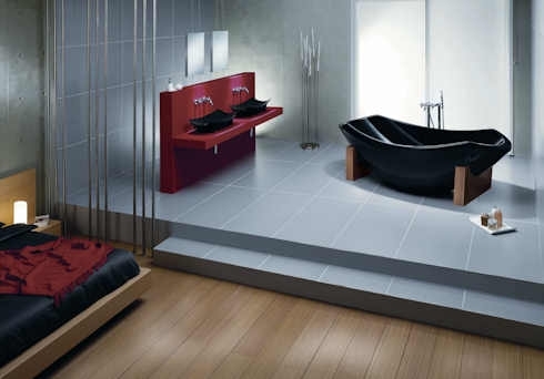 Designer Freistehende Badewanne 230x106cm mit wannenträger und Schürze Zen Farbe Schwarz