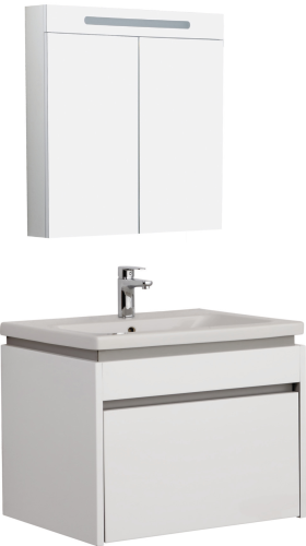 Idea Badmöbel Set mit Waschtisch und Spiegelschrank 75cm Weiß Glänzend