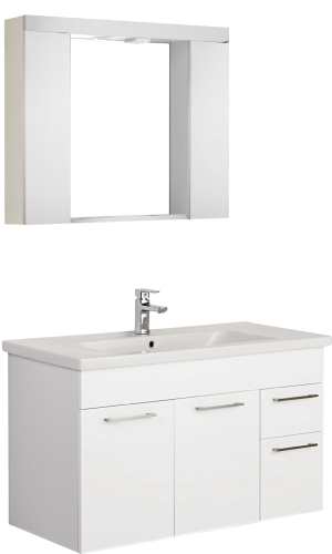 Badmöbel Set Unterschrank Waschtisch + Spiegelschrank 110cm x 43,2cm Weiß Glänzend Opera