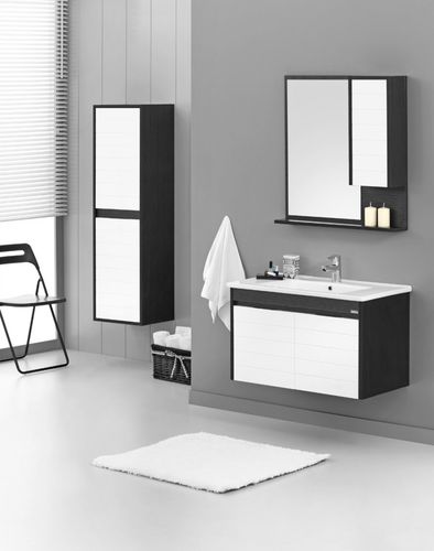 Badmöbel Set 80x45cm Unterschrank + Waschbecken +Spiegelschrank Krea-Ezine Farbe Schwarz