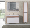 Delta Badmöbel Unterschrank mit Keramik Waschbecken + Spiegelschrank 100x45 Farbe Riva + Weiss