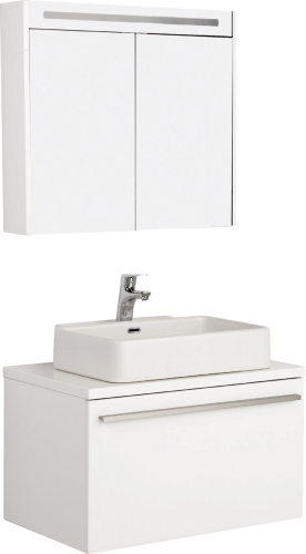 Badmöbel Set Badezimmer Unterschrank 65cm mit Waschbecken und Spiegelschrank 65cm in Weiß