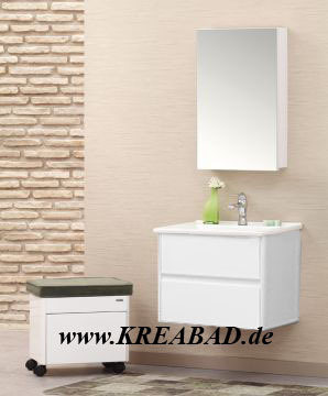 Badmöbel Set 60x45cm Unterschrank + Waschbecken und Spiegelschrank DUDEN Weiß Glänzend