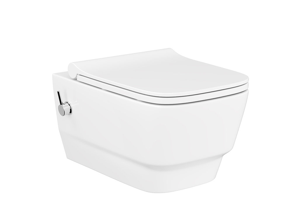 Dusch-WC Set wandh. Design Taharet WC mit Gesäßdusche spülrandlos inkl. integrierter Armatur und Sof