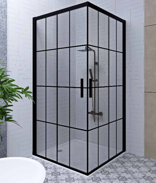 Duschkabine 90x90 Eckdusche Schiebetür 190cm hoch Blackline Bocchi