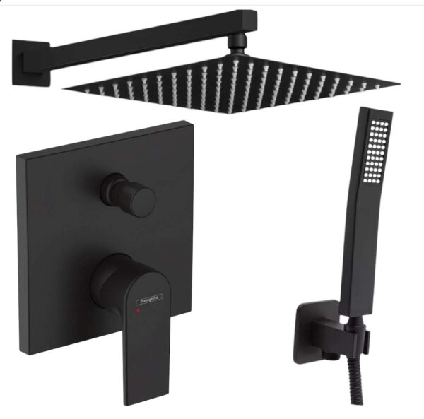 Hans Grohe Vernis Schwarz matt +Kreabad Handbrause + Wandanschluss + Schlauch +Kopfbrause Brausearm