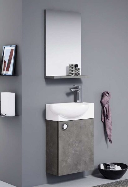 Rivas Badmöbel Klein Unterschrank+ Keramik Waschbecken + Spiegel Beton Optik