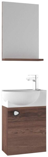 Rivas Badmöbel Klein Unterschrank+ Keramik Waschbecken + Spiegel Holzoptik