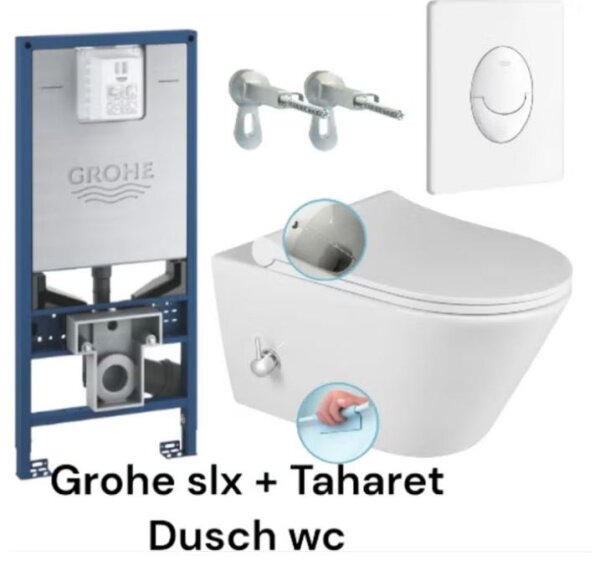 AQUAWASH Duschwc Dusch Wand WC komplett Spülrandlos mit UP-Spülkasten Grohe SLX Spülkasten Taharet mit Soft Close Wc Sitz