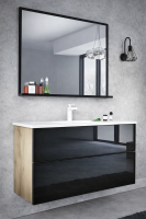 Badezimmer Möbel Badmöbel 100 x 50 cm Designer Badmöbel Schrank mit Keramik Waschbecken und Spiegel Front Schwarz