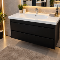 Zither Badmöbel 100 cm Schwarz mit Keramik Waschbecken