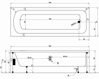 Badewanne 190x70 cm aus hochwertigem Sanitäracryl mit Füßen und Schürze 70x190 Minerva