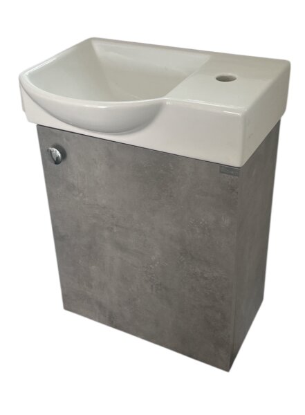 Badmöbel Unterschrank + Keramik Waschbecken Litos Grau Beton optik 45cm Hahnloch Rechts