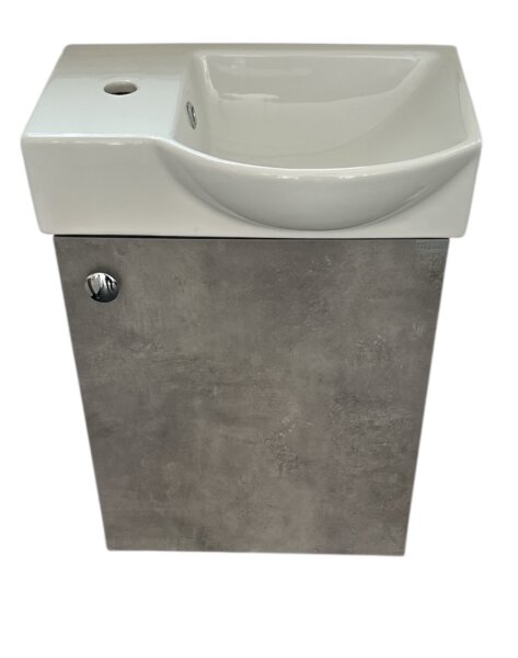 BAdmöbel Litos 45cm Klein für Gäste Wc Beton Optik Hahnloch Links