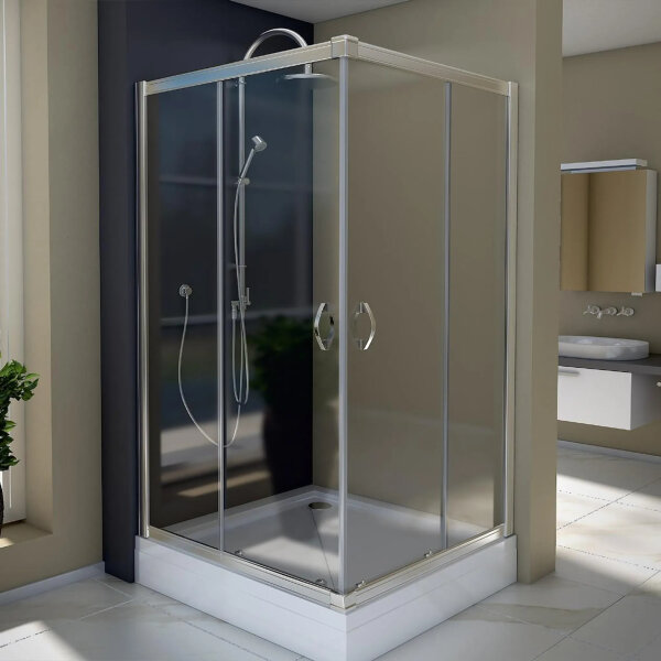 Rechteckige Duschkabine, 90x70 cm Eckdusche Schiebetür 6 mm Sicherheitsglas