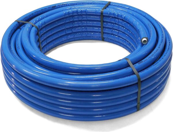 Alubverbund Mehrschichtverbundrohr 26x3 mm isoliert 6 mm blau - DVGW - 50 Meter