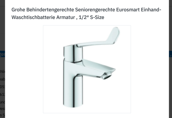 Grohe Behindertengerechte Seniorengerechte Eurosmart Einhand-Waschtischbatterie Armatur , 1/2″ S-Size