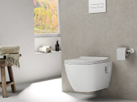 Dusch-WC Taharet Tornado Tiefspüler ohne Spülrand mit Hygienedusche weiß glänzend Hygiene Glaze Super Spüllung Tornado mit Soft Close WC-Sitz Kurzform 49cm  Set