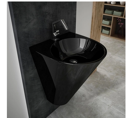 Monoblock Waschbecken 480x525 mm in Schwarz glänzend aus Hochwertigem Sanitär Keramik
