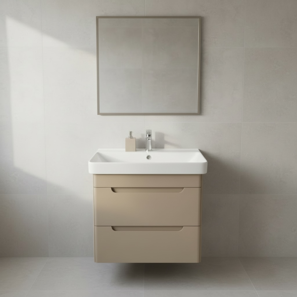Badmöbel Unterschrank mit Keramik Waschbecken 60x45 Milan Luxury Cappuccino Kreabad