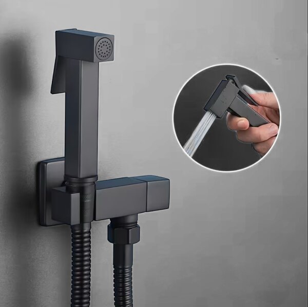 Bidetbrauseset Bidet 1jet mit Absperrventil + Brausehalter und Brauseschlauch schwarz matt