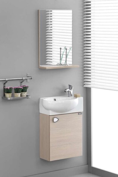 Badmöbel Rivas Bergama 45x28 Unterschrank + Waschbecken + Spiegel Champagne
