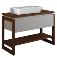Badmöbel Unterschrank Teak & Weiss Matt 90cm mit...