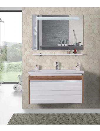 Delta Badmöbel Unterschrank mit Keramik Waschbecken + Spiegel 80x45 Weiss Riva - Delta